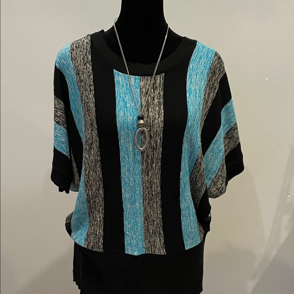 A Knitch Above Black and Blue Striped Sweater
